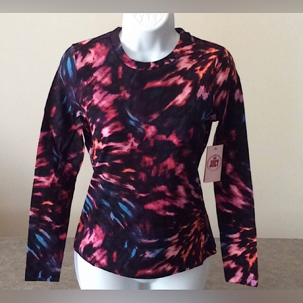 🆕🔥JUICY COUTURE TYE DYE SWIRL SUPER FREAKING CUTE MULTI COLORED CREW LONGSLEEV - Picture 1 of 6